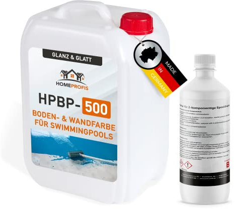 Home Profis® glänzende Swimming Pool Farbe Flüssigkunststoff inkl. Eimer & Walze (100m²) | Über 30 Farben | Chlorbeständig | 2K Epoxidharz Schwimmbadfarbe | RAL 5015 Himmelblau | HPBP-500