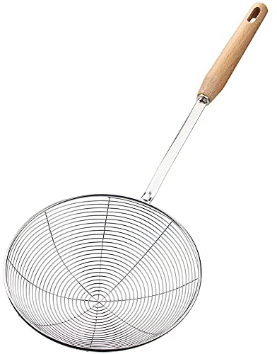Passoire et cuillère ajourée, écumoire de 18 cm, spatule à frire en acier inoxydable – Grand outil de cuisine