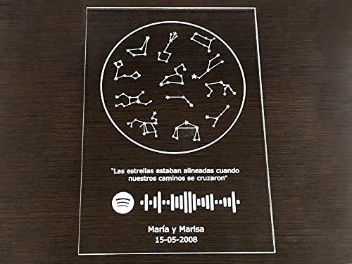 Oedim Placa Metacrilato Constelaciones + Musica Spotify Personalizado, Fabricado en Metacrilato 4mm, 19,5 x 28,2cm, Efecto Espejo
