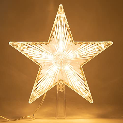LAWOHO Weihnachtsbaumspitze Topper Star Warm White Light Weihnachtsbaum Deko für Weihnachten Ferienhaus Fit für allgemeine Größe Weihnachtsbaum, 8,7 Zoll