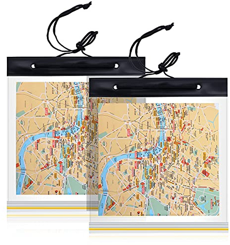 Sumind wasserdichte Karten Hülle Transparente Karten Abdeckung Camping Karten Beutel PVC Wandern Karten Halter mit Klarem Fenster und Hals Riemen für Wandern Camping 31 x 28 cm