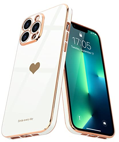 Teageo Hülle für iPhone 13 Pro Max Stoßfest Frau Herzmuster, Weiß | Mädchen Stilvoll Galvanisierte Schutzhülle Weich TPU Phone Case