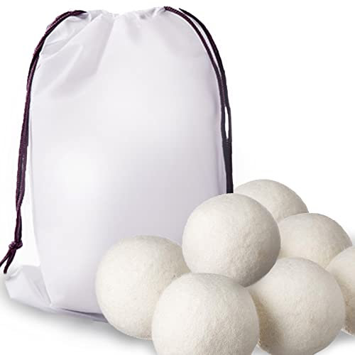 8PCS Wool Dryer Balls Natural Fabric Softener Balls Anti-Static Reusable Wool Balls 100% Organic Natural New Zealand Wool Handmade Saves Drying Time and Reduces Clothing Wrinkles (8 PCS+Bag)