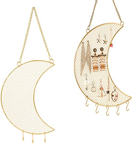 Rolin Roly Porte-Bijoux Présentoir de Boucle d'oreille Mural avec7 Crochets Grille Métallique Collier Lune Présentoir pour Filles Femmes Wall Mount Earring Display Holder