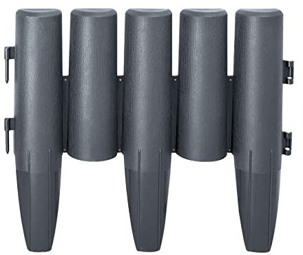 NAIZY Bordo per prato Bordo per aiuola in plastica Palizzata da giardino Effetto legno Pietra per bordi, antracite (LxH): 28 cm x 24 cm - 20 pezzi, 5,6 m