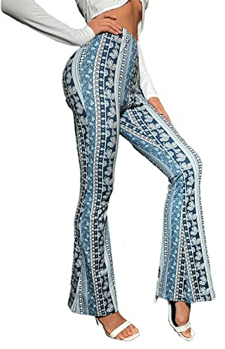 EVELUST Damen Boho Schlaghose – High Waist Retro Flared Pants Weite 70er Jahre Hippie Leggings Karneval Fasching Festival Rave Vintage Streetwear Yoga Hose(Navy, M, 1042w)