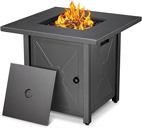 Xbeauty Gas-Feuerstelle, 71,1 cm, 50.000 BTU Propangas-Feuerstelle für den Außenbereich, 40.000 BTU Selbstzündungs-Feuertische mit Deckel, Regenschutz und 1,4 kg Lavasteine für den Außenbereich