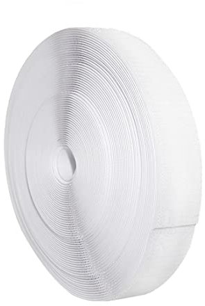 25 Meter/Belcro zum Nähen – nur eine Seite: Plüsch – starker Halt, Belcro-Rolle zum Verbinden von Vorhängen, Teppichen, Stoffen, Verschlussband, Klettverschluss, (16 mm Plüsch, Weiß)