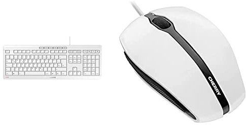 CHERRY Stream Keyboard, Deutsches Layout, QWERTZ Tastatur, weiß-grau & GENTIX Corded Optical Mouse, kabelgebundene Maus mit 3 Tasten und hochauflösenden optischem 1000 DPI Sensor, weiß-grau