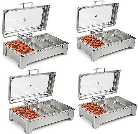 Chafing Dish Buffet Set, Scaldavivande Chafing Dish, Set Scaldavivande Elettrico Professionale in Acciaio Inox Buffet con Termoregolatore e Coperchio Visivo, per Banchi Festa in Cucina ( Color : 3 gri