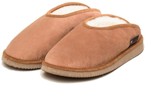 kitz-pichler Pantuflas de piel de cordero Fátima para hombre y mujer | Pantuflas con forro de piel de cordero genuino | Pantuflas cálidas de piel de cordero – pedir una talla más grande, marrón, 39 EU