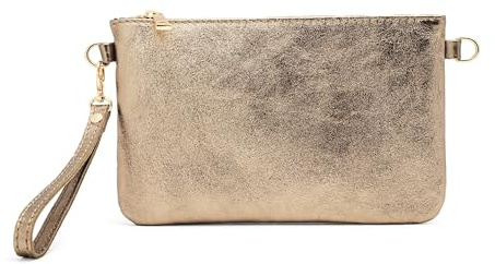 Mauro Pelletteria Damen-Clutch aus echtem Leder – Handtasche & Umhängetasche – 100% Made in Italy – Abnehmbarer Schultergurt & Handg (Bronze)