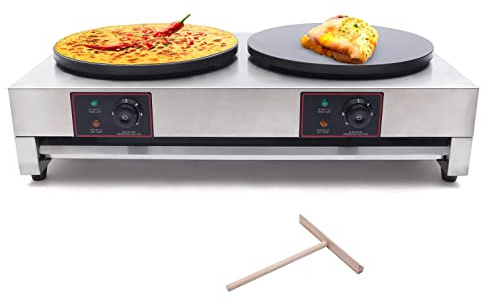 Gbonklong 16 110V Commercial Electric Crepe Maker Double Hotplate Pancake Machin, Electric Ice Cream Corn Waffle Maker