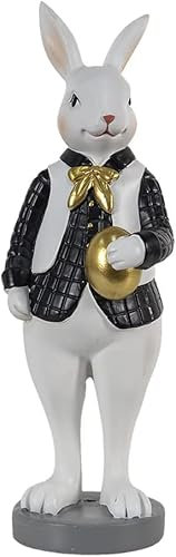 Generisch Figur Tiere Polyresin Hase Hasenmann schwarz-weiß, 20 cm hoch Deko Ostern Osterhase