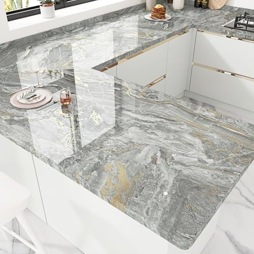 HotDecor Möbelfolie Grau Marmor Folie Selbstklebend Abwaschbare Tapete Küche Graue Klebefolie Marmoroptik Wand Tapeten Küchenfolie Arbeitsplatte Folie für Küchenschränke Tapete Betonoptik 40 X 200cm