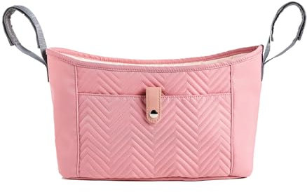 Hiseng Kinderwagen Organizer Universal Wasserdicht Kinderwagentasche Kinder Buggy Organizer Baby Große Multifunktionale Aufbewahrungstasche für Windeln Flaschen Spielzeug (Rosa,33x20x12cm)