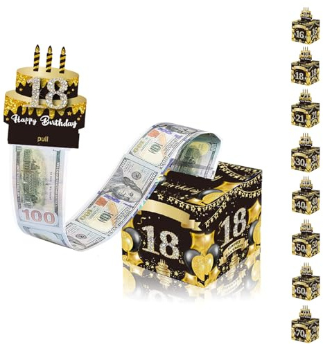 Geldgeschenke Überraschungsbox für Junge Mädchen 18 Geburtstag Surprise Box,Schwarz Gold DIY Geburtstag Geschenkverpackung Geldgeschenke Verpackung,Geldgeschenk Happy Birthday Tortendeko