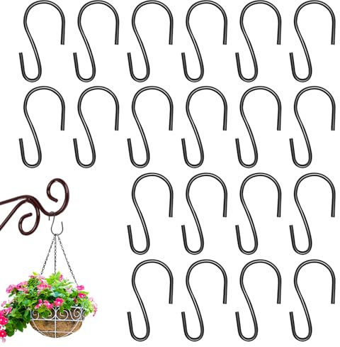 MEKEET 20PCS Mini S Shaped Hooks - Black Stainless Steel, Heavy Duty Metal Hanging Hooks for Home, Kitchen, Office, Workshop, Bathroom and Bedroom