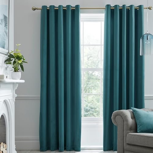 Laurence Llewelyn-Bowen Teal Velvet Curtains – W46 x L54 (117x137cm) – 2 Panels – Thermal Blackout Eyelet Drapes – Silky Sound-Reducing Panels – Montrose Collection for Bedroom or Living Room