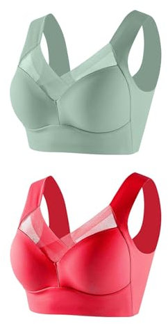 Flodxo Minimiser Bras for Women UK Super Comfort Bra Plus Size Yoga Bralette Anti-Sagging Wireless Push-Up Bra Wide Strap Sleep Comfortable Full Coverage Shaping Sports Bras Red 4XL