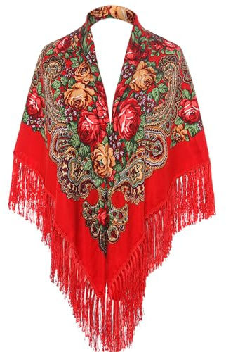 LOVNBHELP Russian Style Muffler Warm Scarf Women's Traditional Scarves Wrap Tassel Shawl Fringes Neck Head Shawl Retro Scarf/Red