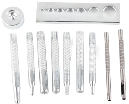 11 Stück Nietensetzer, Lederhandwerk, Schnapplocher, Nietensetzwerkzeug, Stanzwerkzeuge mit Lochern, mit Basis für Stanzloch und Nietenknopf installieren
