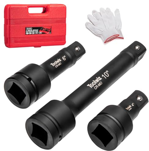 Toolwiz 2,54 cm (1 Zoll) Antriebsschlag-Verlängerungsstange-Set, 3 Stück | 10,2 cm, 15,2 cm, 25,4 cm, Cr-Mo, mit Verriegelungsstift, Schwarzer Schlagschrauberwerkzeuge, für Mechanische Ausrüstung
