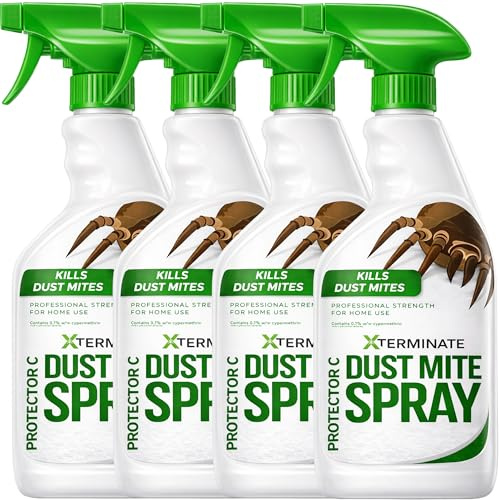Xterminate Dust Mite Spray 4 x 1L HSE Approved and Licensed Killer Treatment Non-Staining. Ideal for Carpets, Upholstery, Bedding etc. Treats & Controls Re-infestation. Prevents Allergies & Rashes
