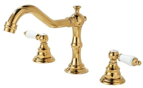ZYCDP 3-Loch Waschtischarmatur Bad Gold, Doppelgriff Armatur Messing Zweigriffarmatur Bad Mischbatterie Warm und Kalt