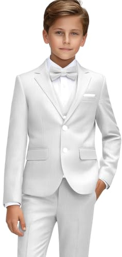Ensemble de smoking 3 pièces en lin pour garçon, coupe ajustée, pour mariage, adolescent, garçon de 10 à 12 ans