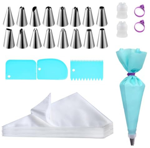 PERSENTU 123 Pcs Piping Bags and Nozzles Set,Icing Bags Disposable, Cake Decorating Kit with 100 Icing Bags Disposable, 16 Nozzles, 2 Couplers,2 Bag Ties,3 Cake Scrappers, Ideal for Cakes, Cupcakes