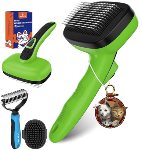 YOYUPETA 3-in-1 Unterwollbürste & Zupfbürste Set für Hunde Langhaar – Selbstreinigend, Entfernt Unterwolle & Filz – Inkl. Profi Kamm – Ideal für Golden Retriever, Schäferhund, Labrador (Grün)