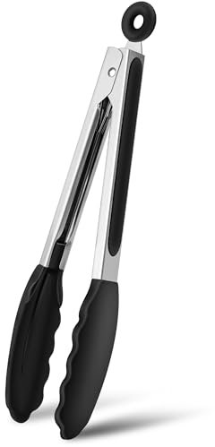 Silikon Küchenzange, 26CM, Edelstahl Kochzange mit rutschfestem Griff, Multifunktionale Fleischzange, Grillzange Küchenzange, Hitzebeständige Grillzange für Airfryer, Fleisch, Salat und BBQ