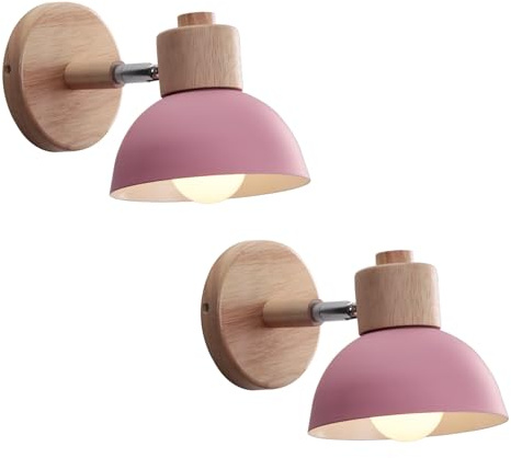 WOTTES Wandlampe Retro Holz E27 Wandbeleuchtung Vintage Innen Wandleuchte Moderne Wandlicht Wandstrahler Industrial Wall Lamp für Wohnzimmer Korridor Treppen Schlafzimmer (2 Stück, Rose)
