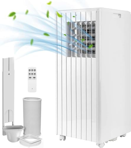 Aptliton Portable Air Conditioner Standing 9000 BTU, Air Conditioning Unit 3-in-1 Powerful Portable Dehumidifier Cooling Fan Digital Display Smart Home WiFi Compatible & Window Venting Kit Included