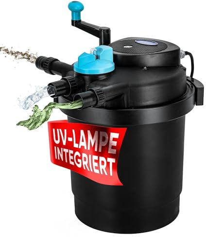 Teicher Teichdruckfilter mit UV Lampe | Teichschwämmen, 11 W UVC Klärer, Teich Filteranlage | Teichfilter ohne Pumpe für Gartenteich & Koi Teiche, Druckfilter 6.000 l/h, Pond Filter 6000 Liter