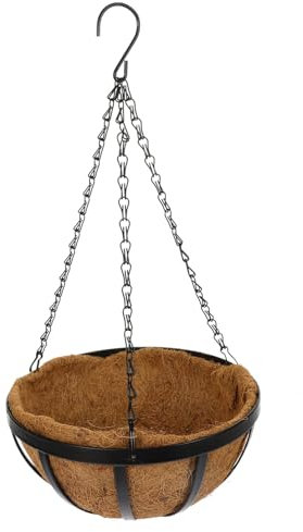 HEMOTON Cesto Portavasi Sospeso in Cocco e Ferro Per Piante Da Interno e Balcone 25.5 Cm, Fioriera Sospesa a Parete Catena Per Felci e Piante Succulente, Decorazione Elegante Per Giardino e Cortile