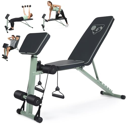 Hantelbank Klappbar, 7-fach Rückenlehne und 6-fach Verstellbare Trainingsbank, Rücken/Flach/Bauchlage, Hantelbank Verstellbar ideal für Zuhause oder Fitnessstudio (Wasserdichtes PU-Leder)