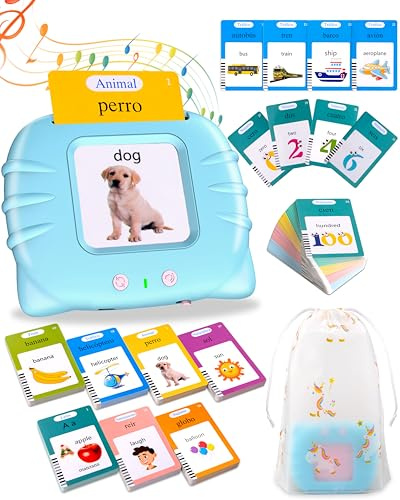 510 Palabras Tarjetas Parlantes Español, Juguetes Montessori 2 años,Juegos Educativos niños 2 años Azul (Español/Inglés/Bilingüe)