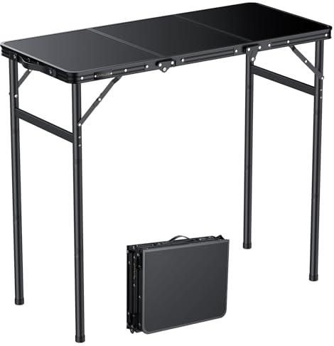 GARLLEN Klappbarer Campingtisch, 90x40cm mit 3 Höhenverstellbar(27/51/75cm), Stabiler Tragbar Klapptisch Picknicktisch Beistelltisch Grilltisch Gartentisch für Camping Strand Balkon Outdoor (Schwarz)
