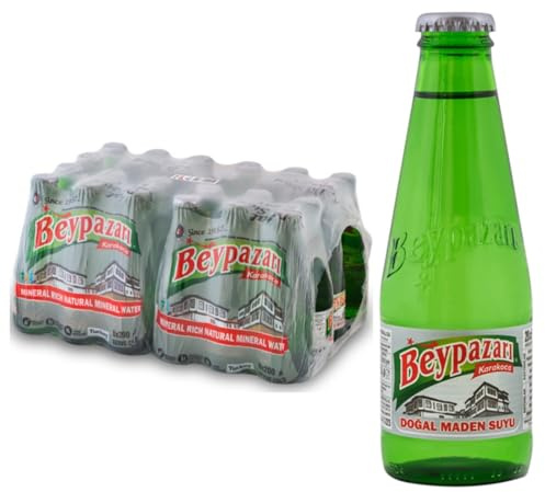 Agua mineral natural turca, Doğal Maden Suyu, botellas de vidrio de 250 ml (paquete de 24), sabor ligeramente brillante, crujiente, sabores originales y frutales (24 botellas, natural)