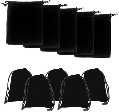 FJDRSIG 10 Pcs Jewellery Bags,7x9cm Velvet Jewellery Pouches,Black Drawstring Pouch,Small JewelleryBags and Pouches,for Wedding,Party,Valentine'S Day,Anniversary,Jewelry Gift Packaging (Black)
