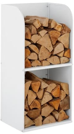 Estante para leña Relaxdays, (HxBxT): 80 x 40 x 30 cm, 2 Compartimentos, Estante para leña, Metal, Blanco.