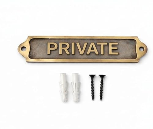PRIVATE Antique Vintage Door & Wall Plaque Sign | Classic Engraved Metal Restricted Area Name Plate with Screws for Home Office Business | 22 x 5 cm | PRIVATE