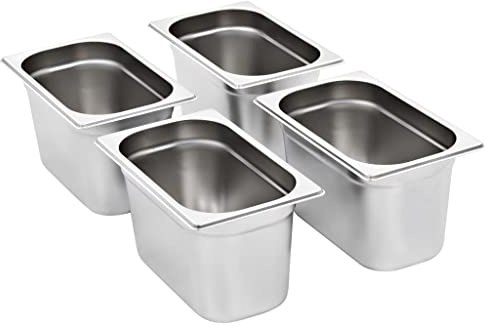 Generico Contenitori Gastronorm 4 pz GN 1/4 150 mm in Acciaio Inox,Vaschette per scaldavivande a Vapore,50903