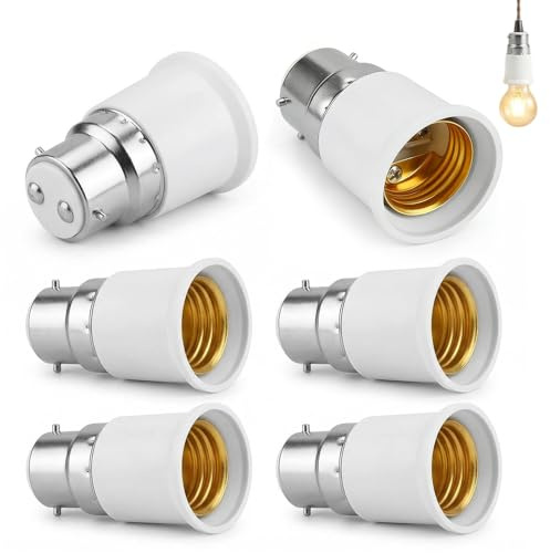 JIXLOUR 6 Piezas Adaptador B22 a E27, Convertidor de Casquillo de Bayoneta B22 a Rosca E27, Compatible con Bombillas LED, Incandescentes y Halógenas, Ideal para Iluminación de 0-250 V