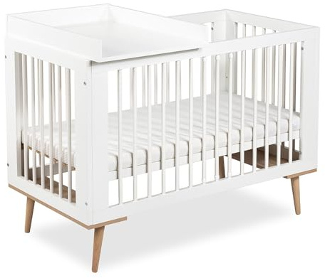 Wickelaufsatz für Babybett 120x60 cm | Weiße Wickelplatte für Gitterbett | Platzsparender Wickeltisch Aufsatz | Stabile Baby Wickelstation (Weiß)