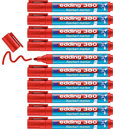 edding 380 Flipchart-Marker - rot - 10 Stifte - Rundspitze 1,5-3 mm - Stift zum Schreiben, Zeichnen und Markieren auf Flipcharts - Tinte schlägt nicht durch Papier - trocknet nicht aus - farbintensiv