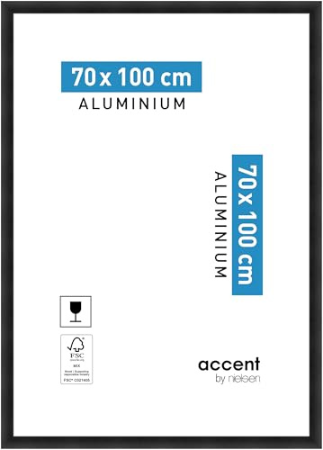 accent by nielsen Aluminium Bilderrahmen Largo, 70 x 100 cm, Schwarz | Aluminium Posterrahmen im Hoch- & Querformat zum Aufhängen Schwarz gebürstet Echtglas