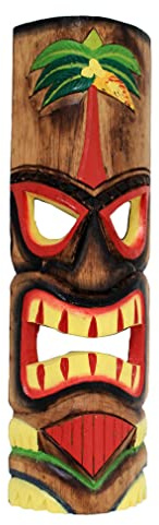 Double Duck TIKI Mask Wooden Wall Plaque 50cm Hand Carved & Painted SURFER/MAORI STYLE